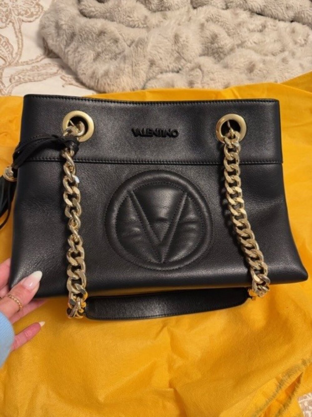 Valentino Garavani Black Leather Chain Shoulder Bag